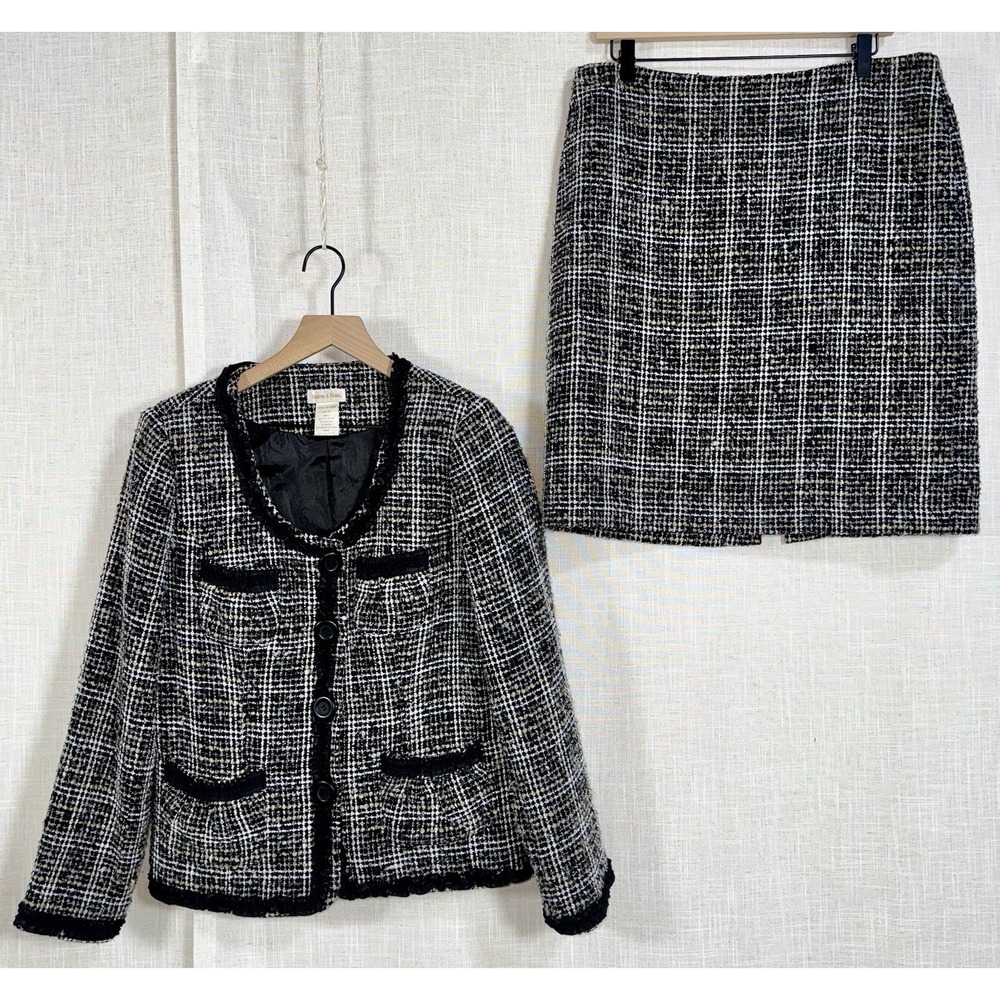 Monroe & Main 2 pc‎ Skirt Blazer Suit Women's Sz 12 Tweed Career Dark Academia